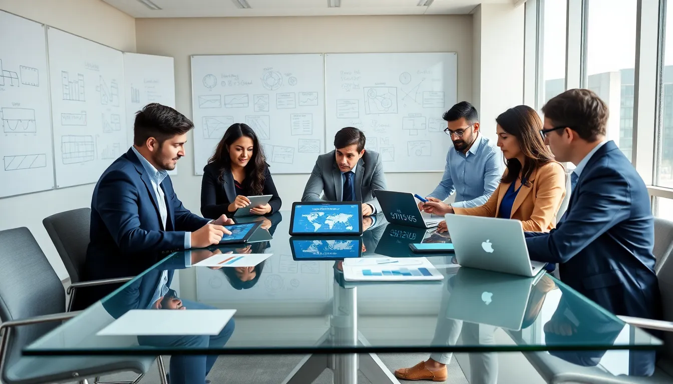 diverse team collaborating in a modern office on logistics and identifiers.